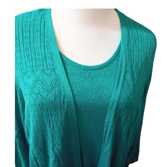 ALFRED DUNNER Sweater Cardigan Cami XL Attached Twinset Turquoise Teal Knitted - Picture 7 of 11